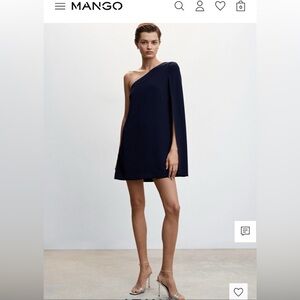 Blue Asymmetrical One Shoulder Cape Dress